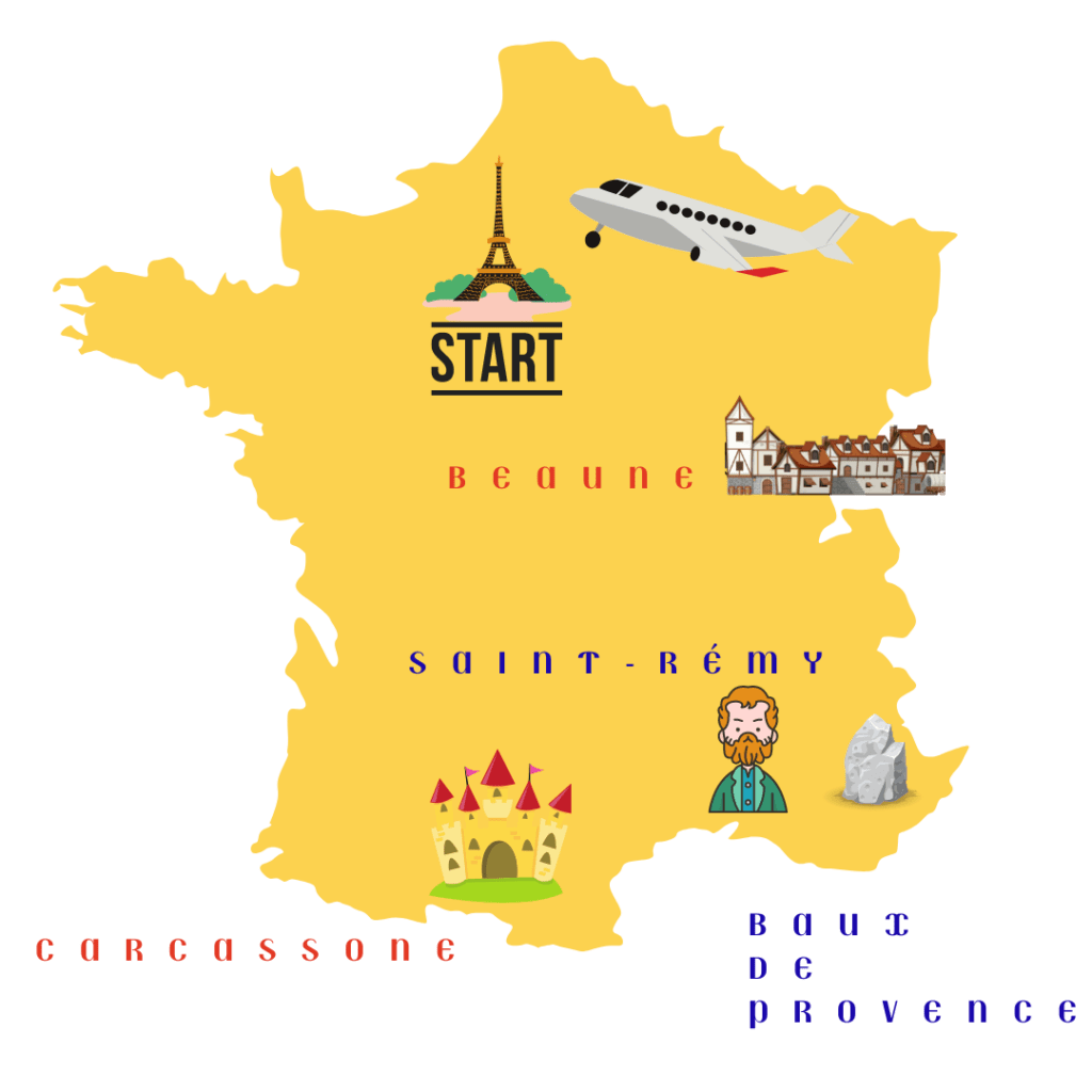 Map with few destination to see best villages of France
