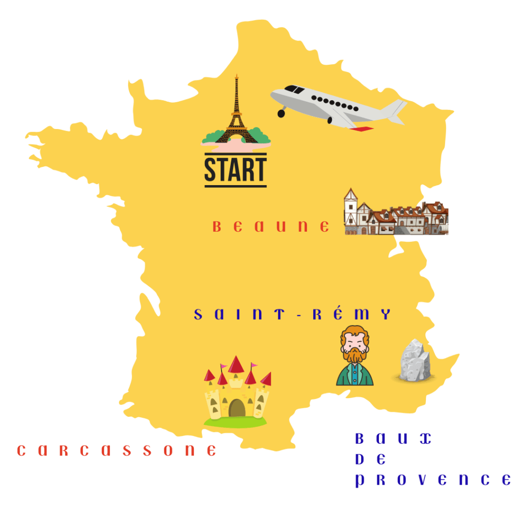 Map with few destination to see best villages of France