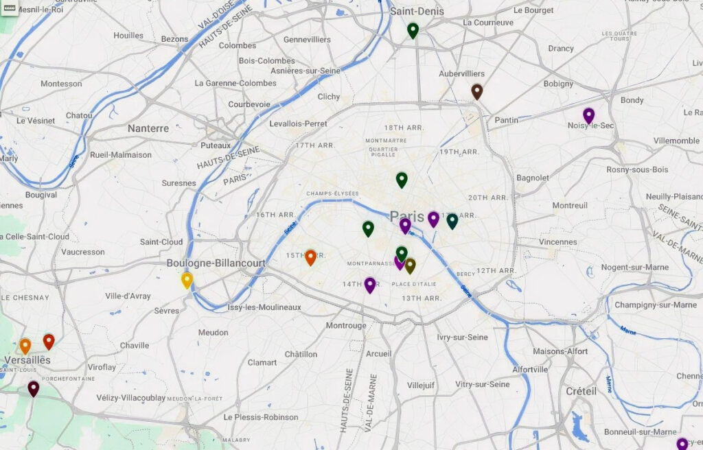 Map of 15 Hidden atelier workshops in Paris to visit with a driver